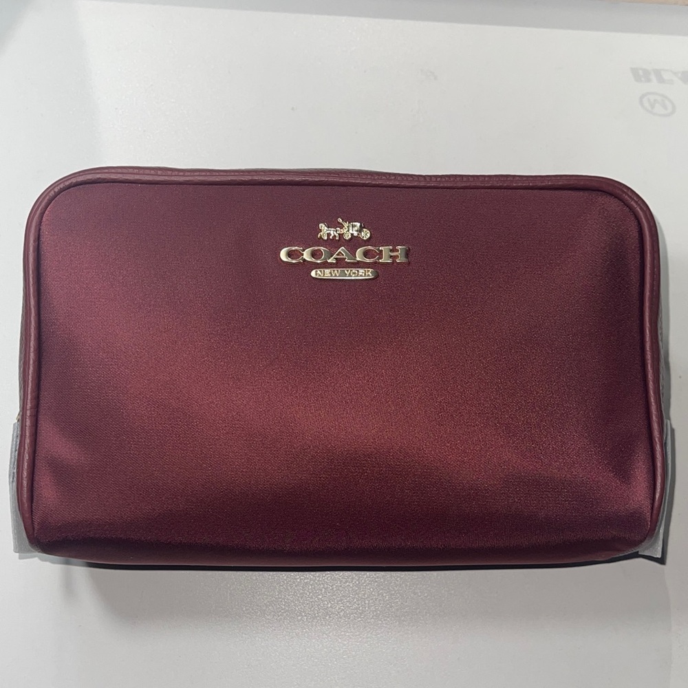 Coach Maroon Cosmetic Pouch with Gold Logo